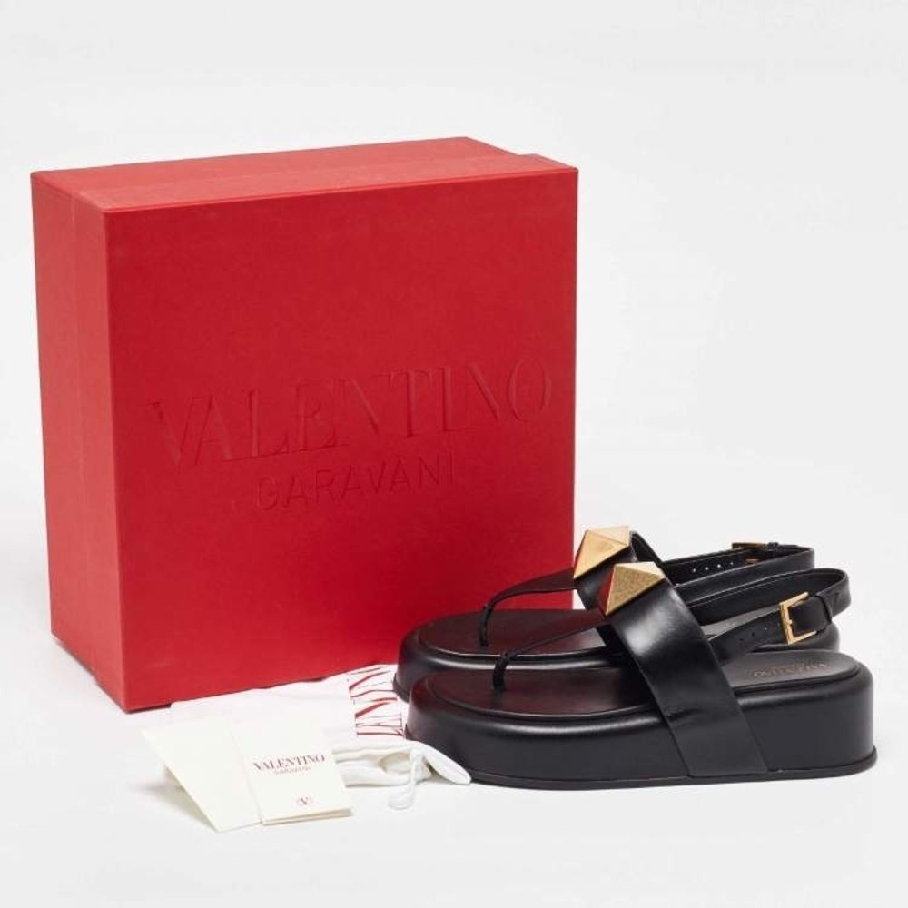 ValentinoValentino Black Leather One Stud Platform Sandals